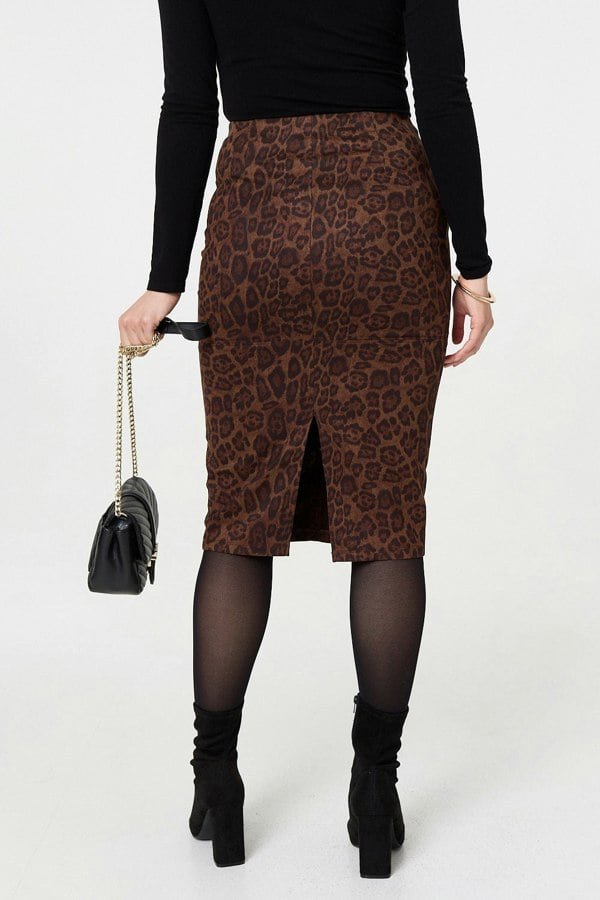 Brown | Animal Print Knee Length Pencil Skirt
