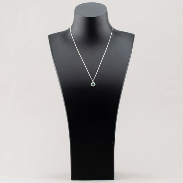 T. H. Baker Sterling Silver Green Cubic Zirconia Halo Pendant Necklace S6680