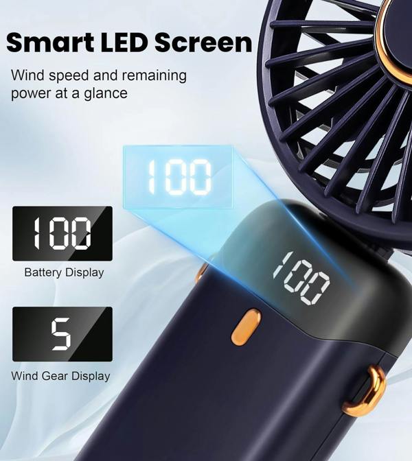 Dyzi 2-in-1 Portable Travel Mini Handheld Desk Table Fan USB-C Rechargeable Dark Blue