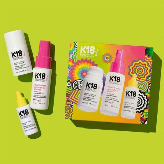 K18 Repair, Protect & Smooth Trio Kit - Repair Mask 15ml, Repair Oil 10ml & Travel Heatbounce 47ml