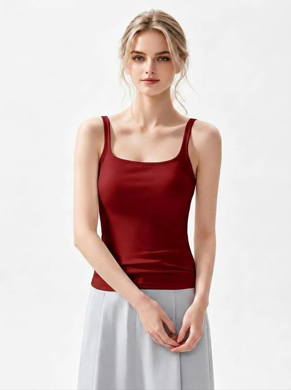 Anniou Silk Square Neck Camisole - red