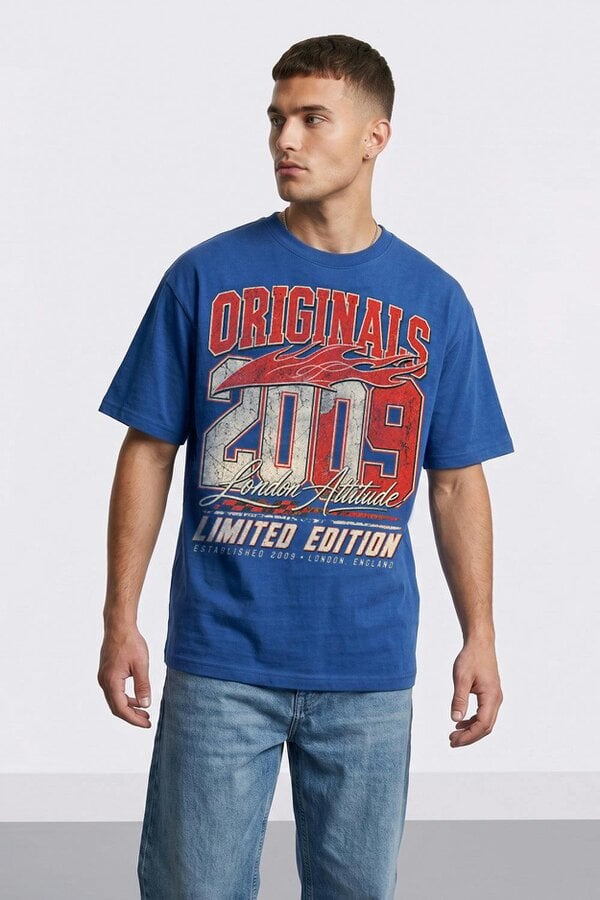 London Attitude Originals 2009 Oversized Heavyweight Graphic T-Shirt - Deep Royal Blue