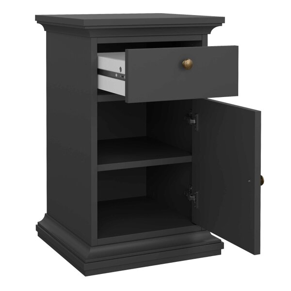 Wyld Haus Osaka Farmhouse Dark Grey Wooden Bedside Table 1 Door 1 Drawer