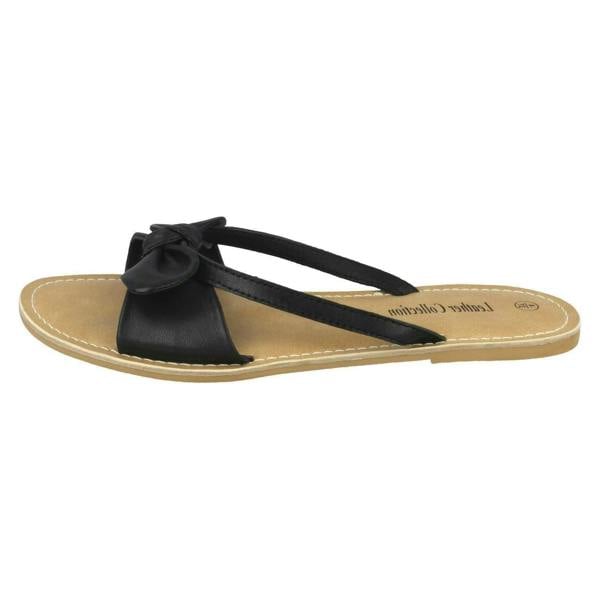 Leather Collection Ladies Leather Collection Flat Twist Bow Mule Sandals