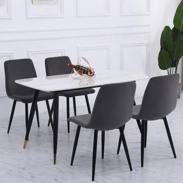 Set of 4 Curved Frosted Velvet Dining Chairs Dining Chairs Living and Home