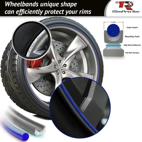 RimPro-Tec Group 4x Silver Base's 4x Dark Blue Pinstripe's / RimPro-Tec® Wheelbands™ car wheel styling kit