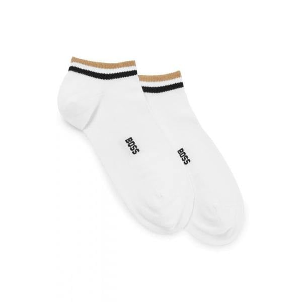 BOSS Orange 2 Pack Uni Stripe Mens Trainer Socks NOS - White 100 - CHO - Designer Mens Socks