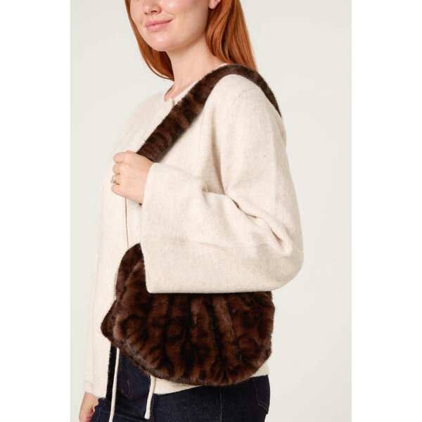 Blue Vanilla Plush Faux Fur Leopard Print Detachable Shoulder Bag