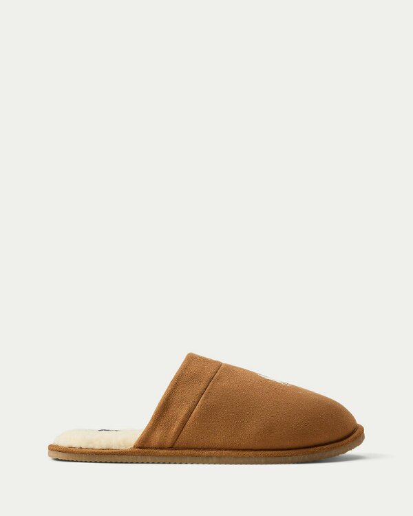 Ralph Lauren Klarence Mens Microsuede Scuff Slipper - Snuff/Blackwatch/Cream Polo Pony