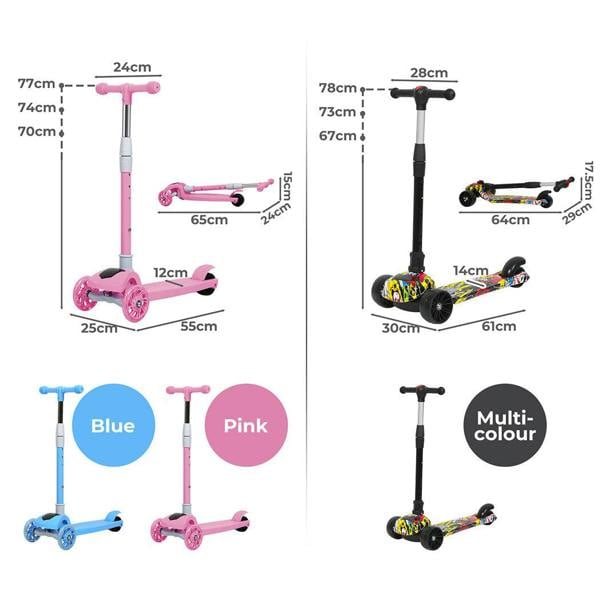 Dekko Kids Scooter Foldable Adjustable Height Flashing LED Light Music 3 Wheels