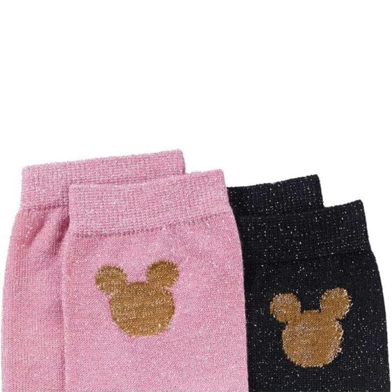 Onomato! Women's Disney Mickey Mouse Glitter Socks 6 Pairs UK 6-8 Pink and Black