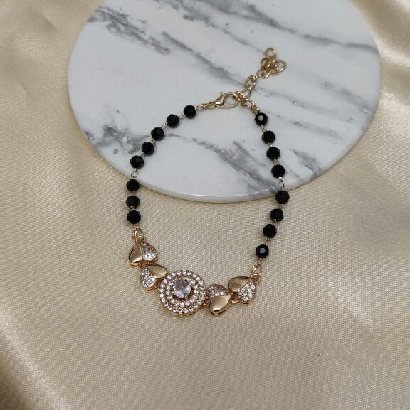The Colourful Aura Large Zircon Heart Charm beaded adjustable Bracelet