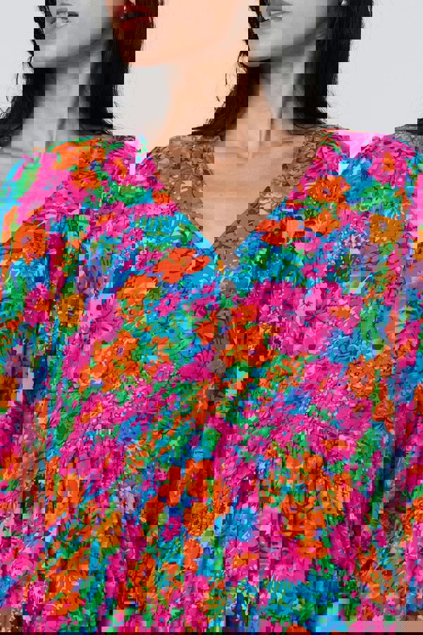 Pink | Floral 3/4 Sleeve Smock Dress