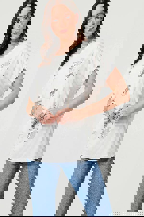 White | Sparkly Graphic Print Relaxed T-Shirt
