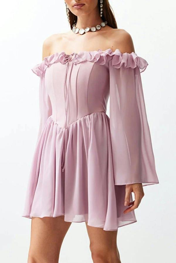 WOVCOR A-Line Ruffle Chiffon Evening Dress