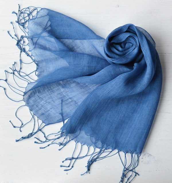 Antonia York Talia | Linen Scarf with Tassels - Cobalt Blue