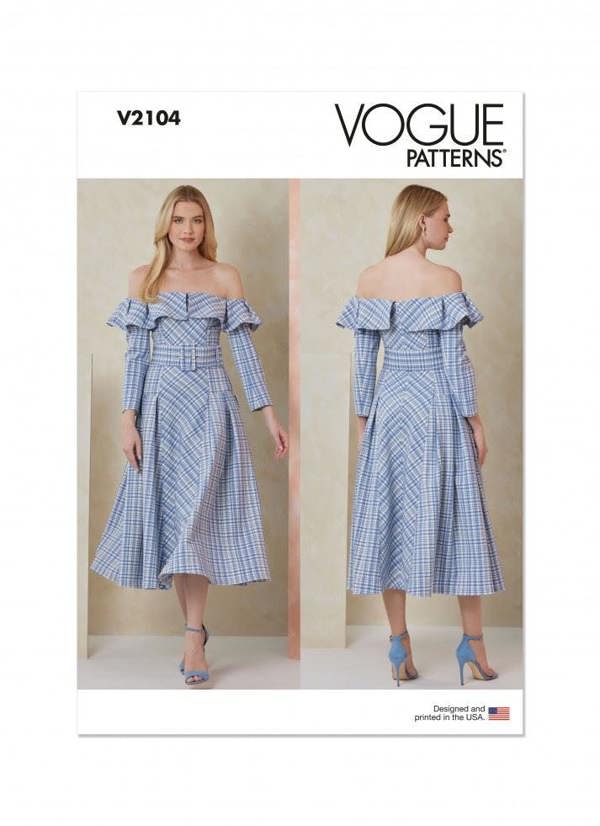 Vogue Sewing Pattern 2104, Dresses, Belts for Women, B5 (8-10-12-14-16) - Intermediate