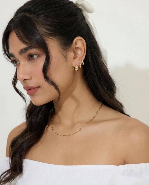 Elk & Bloom Set of Three 14k Gold Chunky Huggie Cubic Hoops