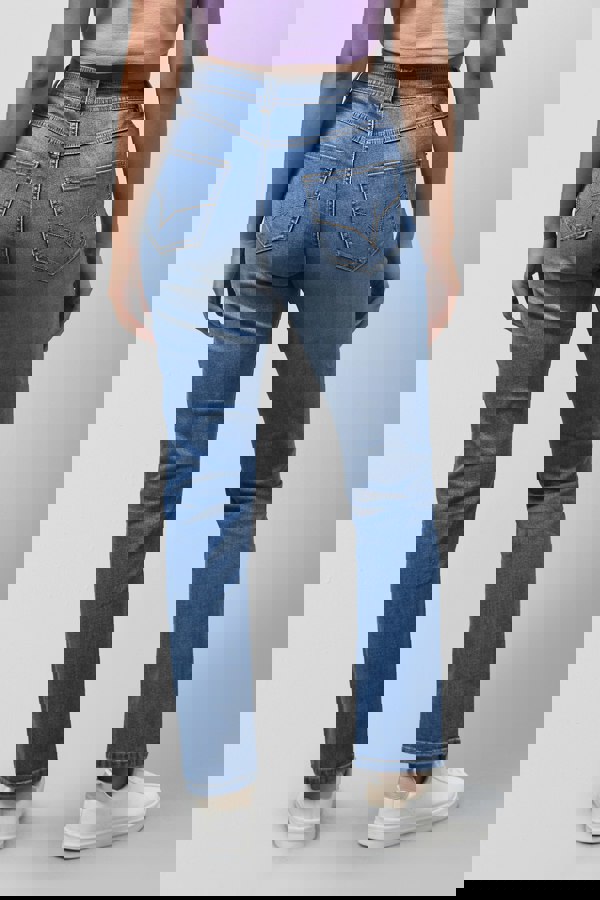 ENORSIA Deep Blue High Waist Girlfriend Fit Leg Jeans