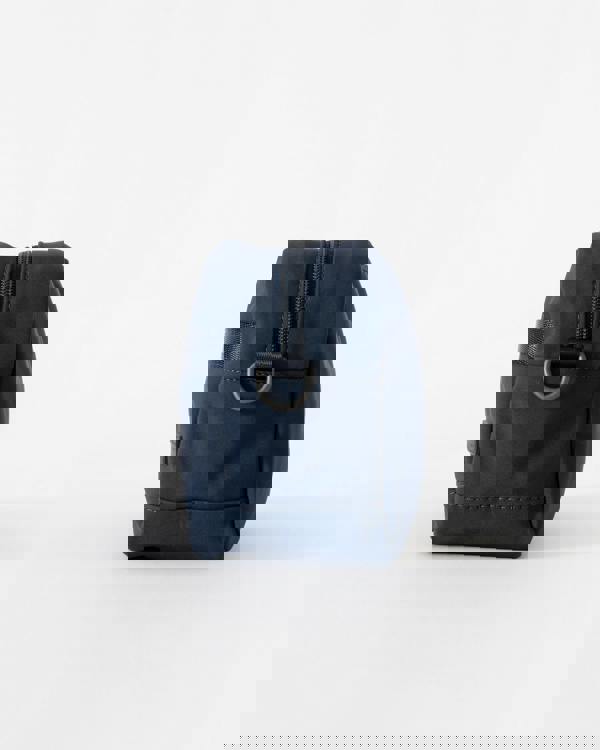 Navy blue pouch with a zipper on a white background