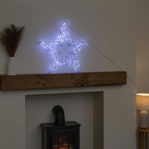 Samuel Alexander 58cm Light up Silver Galaxy Star Christmas Decoration with Cool White LEDs