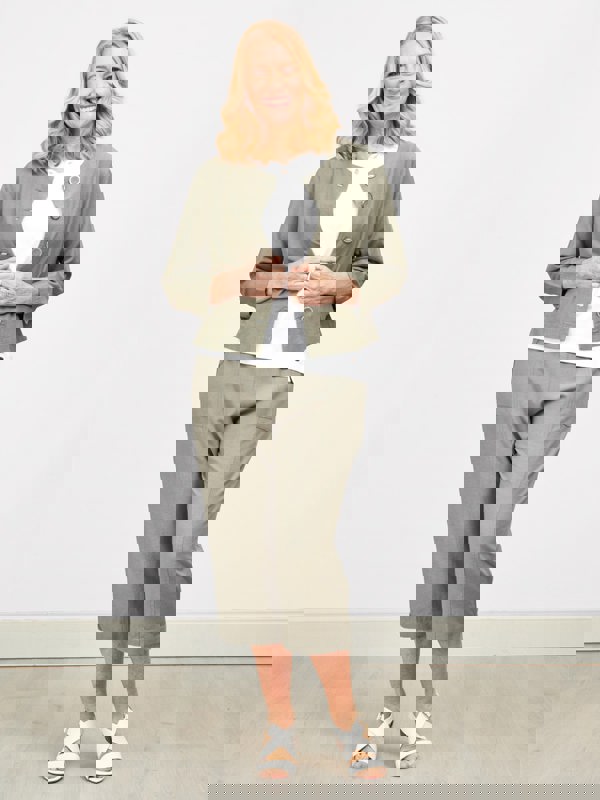 PennyPlain Linen Blend Cropped Trousers - Sage