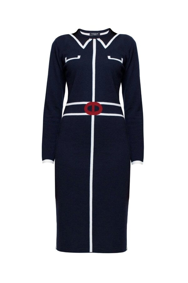 Claire knitted jacquard dress in midnight blue