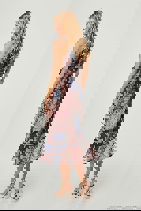 Navy | Patchwork Sleeveless Midi Wrap Dress