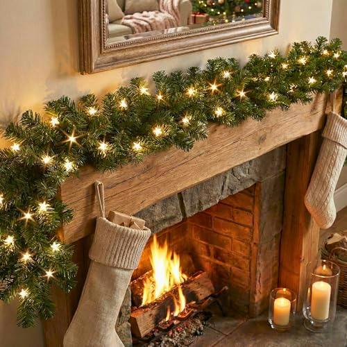 2m Green Pre-Lit Pine Christmas Garland with 50 Warm White LEDs image 3