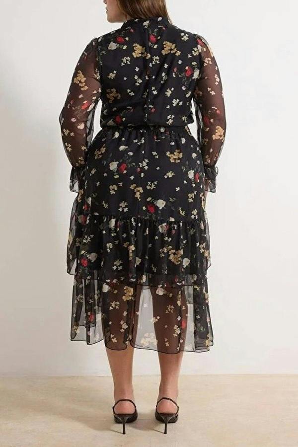 WOVCOR Halter Neck Chiffon Woven Plus Size Dress