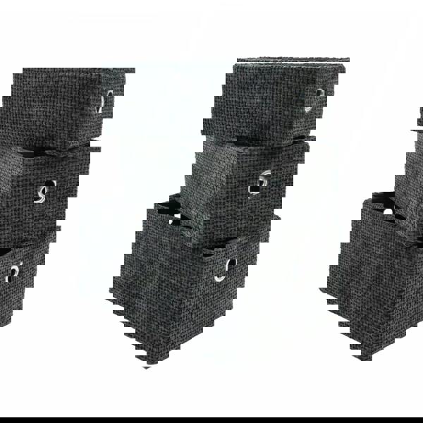 JVL Metro Rectangular Fabric Storage Baskets for Home Organisation, Set of 3, Black