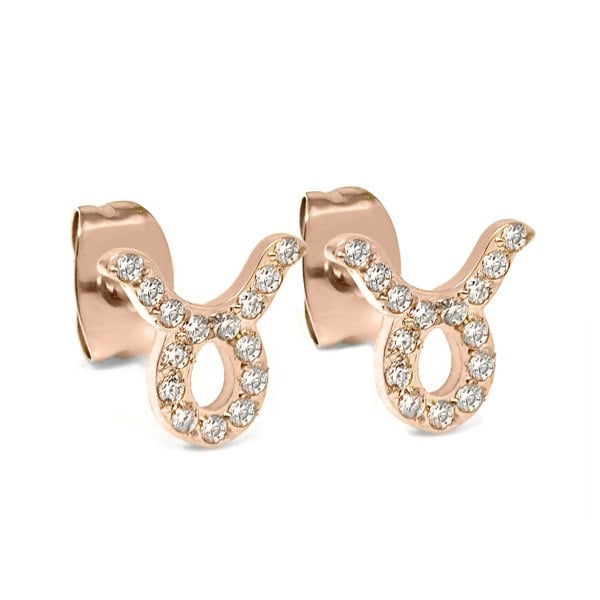 Say It With Taurus Earrings with CZ Stones - Rose Gold Plated