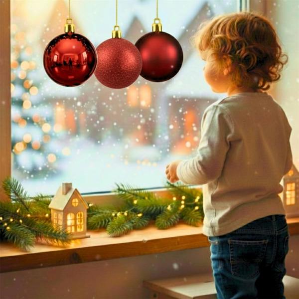Shatchi 20cm Dark Red Christmas Baubles Set of 3 with Glossy, Matte and Glitter Finishes