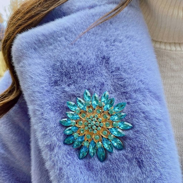 vintage brooch large with crystal, blue statement brooch, elegant blue crystal embellished pin, decorative vintage inspired jewellery, classic blue crystal brooch, feminine statement accessory, gift for her, luxury vintage brooch
