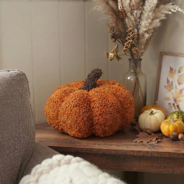 Garden Greatness Orange Textured Pumpkin Shaped Cushion