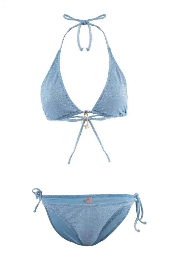 WOVCOR Glitter Triangle Covered Charm Accessory Normal Waist Regular Bikini Set
