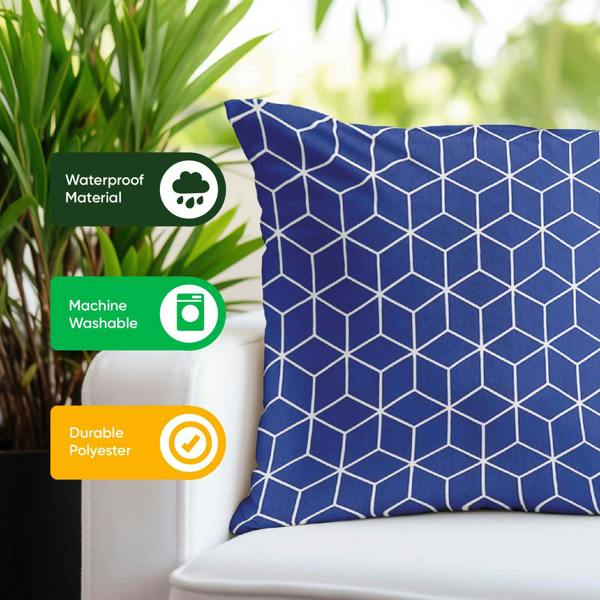 Gardenwize Pair of Outdoor Scatter Cushions – Blue Cube Design