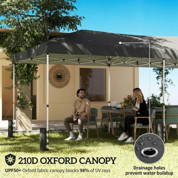 3 x 6 m Pop Up Canopy with UV50+ Protection Garden Gazebo with 6 Sidewalls, Dark Grey