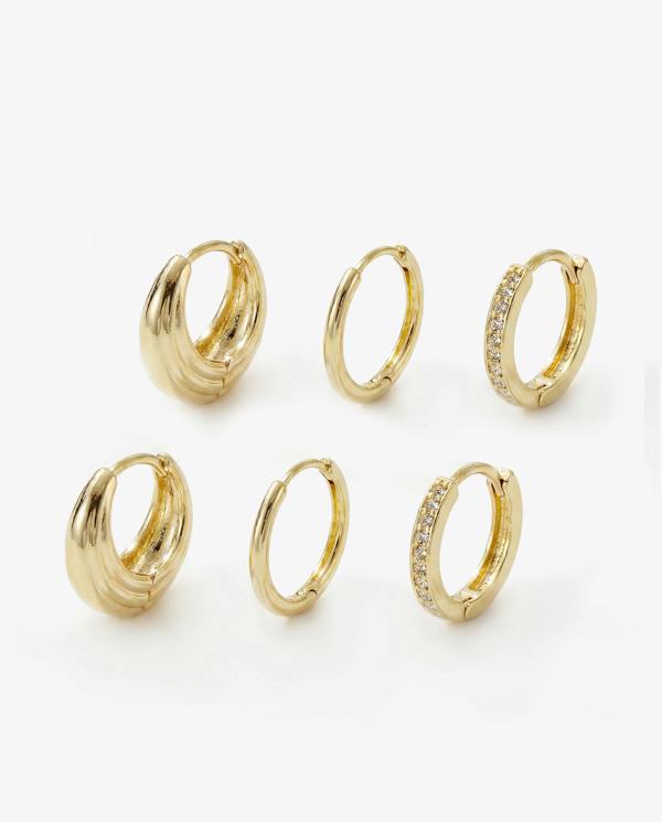 Elk & Bloom Set of Three 14k Gold Chunky Huggie Cubic Hoops