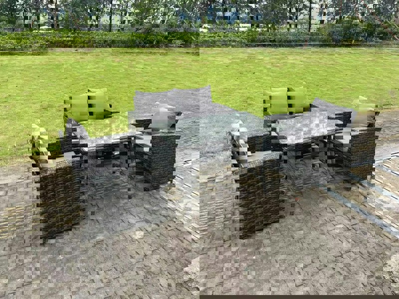 Fimous 4 Seater Outdoor Dark Grey Mixed High Back Rattan Sofa Dining Table Set Garden Furniture Patio