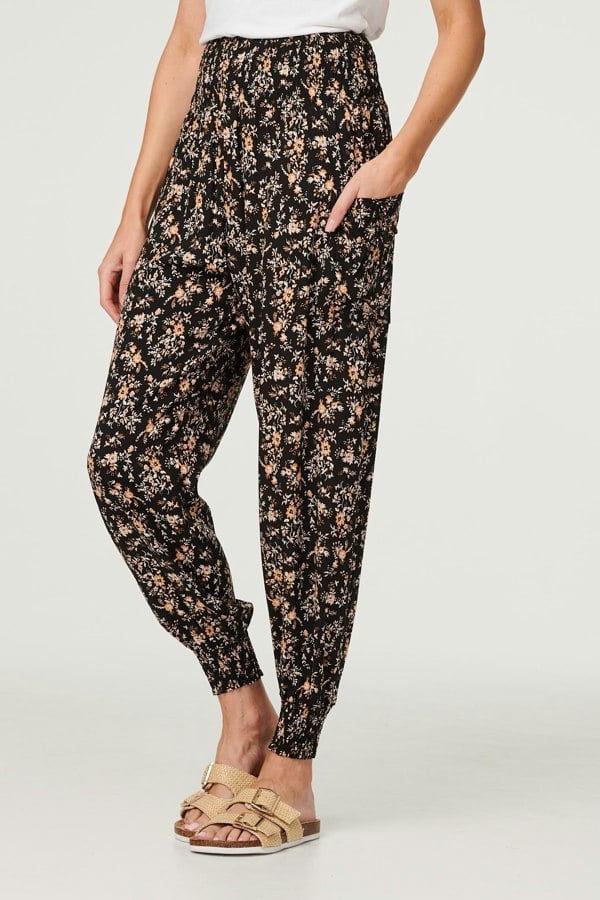 Black | Printed Relaxed Tapered Harem Pants