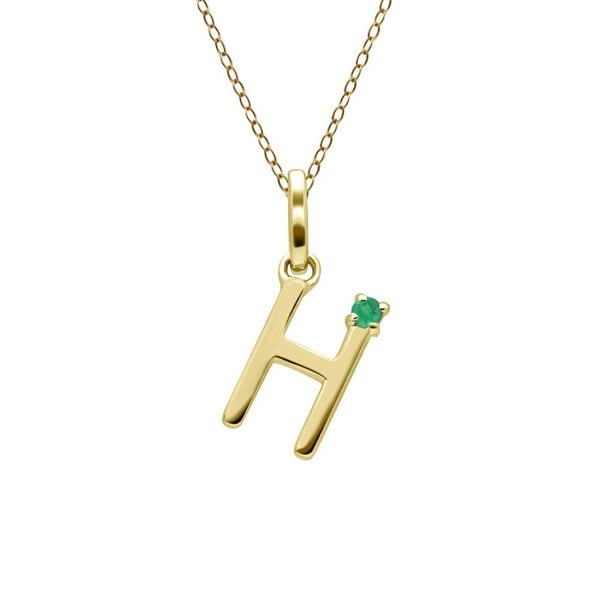 Gemondo Initial Emerald Letter Necklace In 9ct Yellow Gold