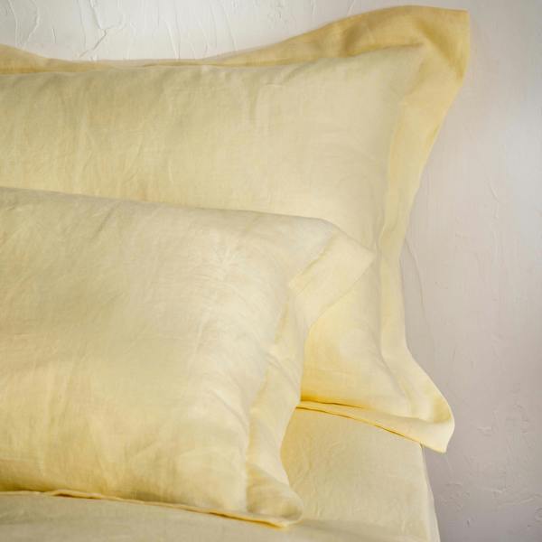 Lemon Yellow French Linen 40cm Deep Fitted Sheets close-up detail 4 | Soak and Sleep