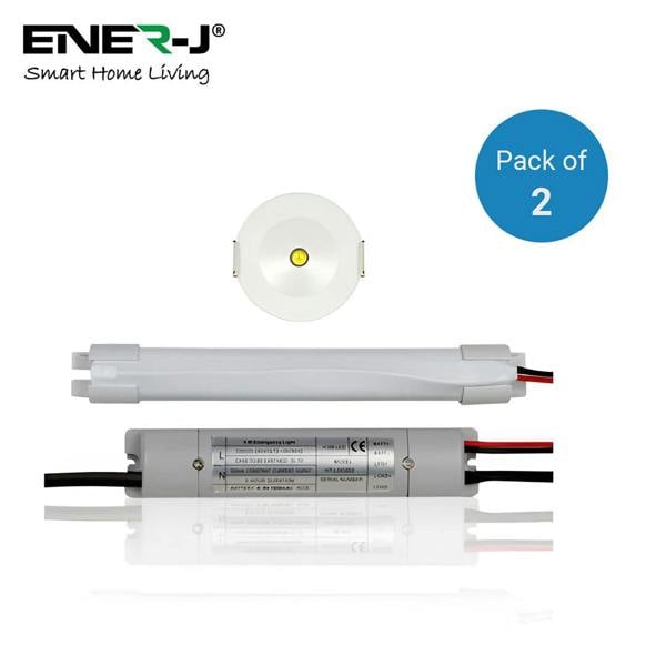 ENER-J 3W LED Non-Maintained Emergency Downlight 5500k Daylight White, IP20 Rated, 33-35mm Cut out, 3Hr Emergency Duration, White Rim - Pack of 2