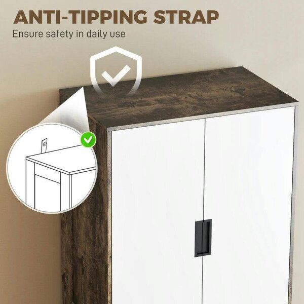 Modern Clothes Storage Cupboard Unit, 3 Drawer 2 Door Wardrobe with Hanging Rod, Rustic Brown