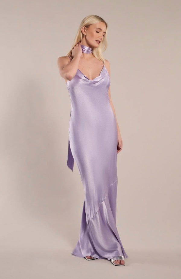 Rewritten London Pollenca Bridesmaid Dress in Lilac Satin