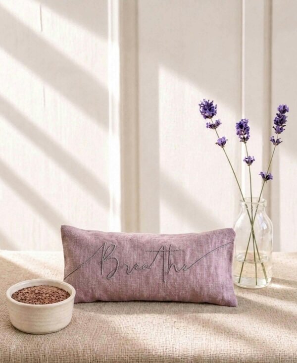 Breathe Embroidered Linen and Lavender Eye Pillow - Pink - Lavender
