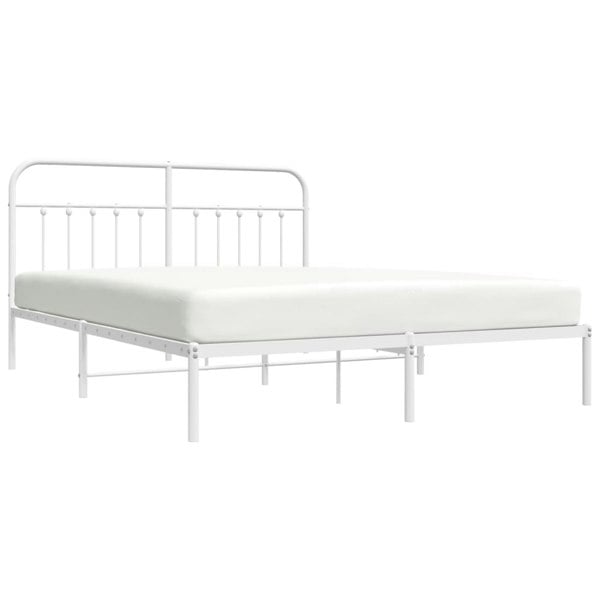 Berkfield Metal Bed Frame with Headboard White 180x200 cm