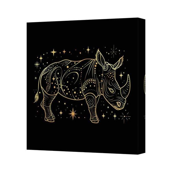 Benjamin Tate Design Gold Rhino Canvas Wall Art On Black Background Gallery Wrapped