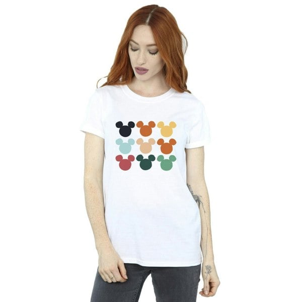 Disney Womens/Ladies Mickey Mouse Heads Square Cotton Boyfriend T-Shirt - White